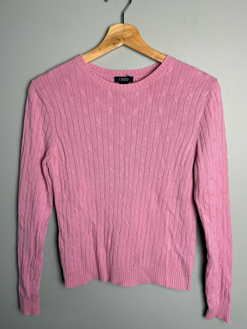Izod Pink Cable Crewneck Sweater